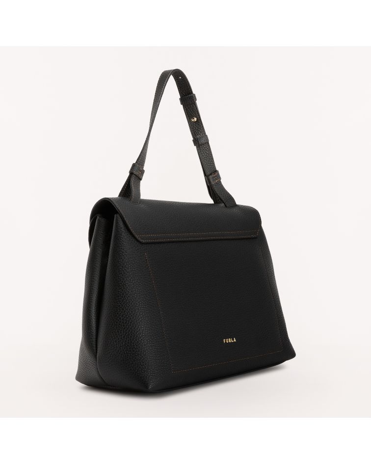 FURLA Primula Top Handle Bag Napa Genuine Leather Black