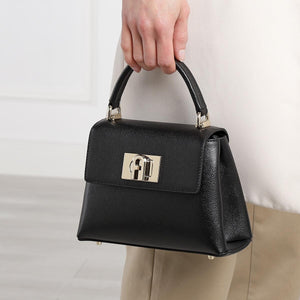FURLA 1927 Top Handle Bag Napa Genuine Leather Black