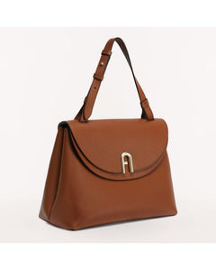 FURLA Primula Top Handle Bag Napa Genuine Leather Cognac